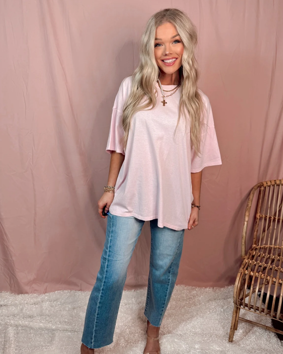 Soft Spoken Essential Mineral Wash Oversized Tee - Soft Pink