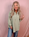 Gingham & Go Oversized Button Up Top - Light Green