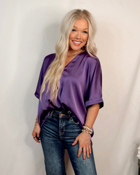 Sweet Serenity Satin V Neck Blouse - Purple