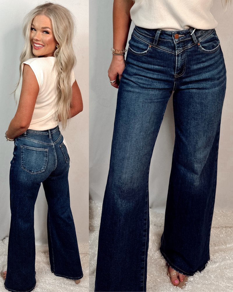 Vegas High Rise Wide Leg Detailed Jeans - Dark