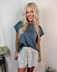 Sandbar Striped Drawstring Shorts - Sky Blue