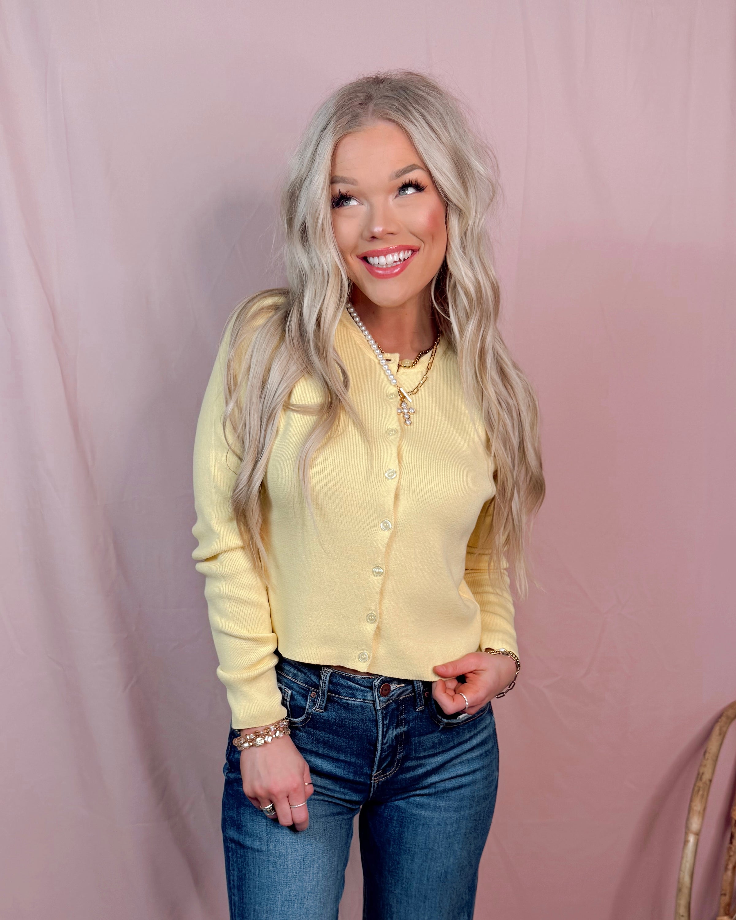 Buttercream Ribbed Knit Top / Cardigan - Pale Yellow