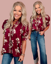 Rosewood Floral Print Detailed Blouse