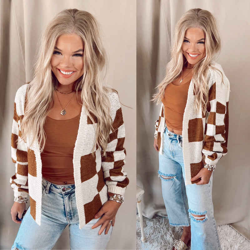 Be Bold Checkered Open Front Cardigan
