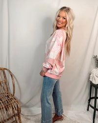 Preppy In Patchwork Printed Mock Neck Sweatshirt