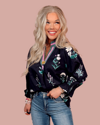 Bloom & Dusk Contrast Trim Floral Top