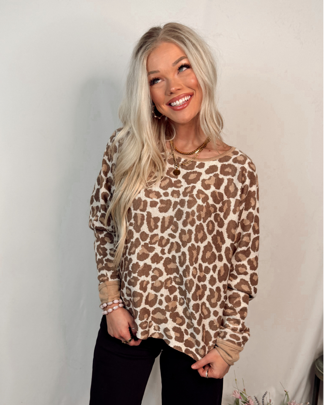 Spot On Leopard Printed Knit Sweater - Taupe