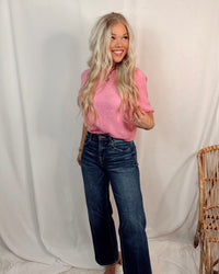 Aspen Lightweight Short Sleeve Knit Blouse in Pink