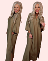 Effortlessly Poise Collared Midi Dress - Olive