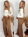 Caramel Cargo High Rise Wide Leg Jeans