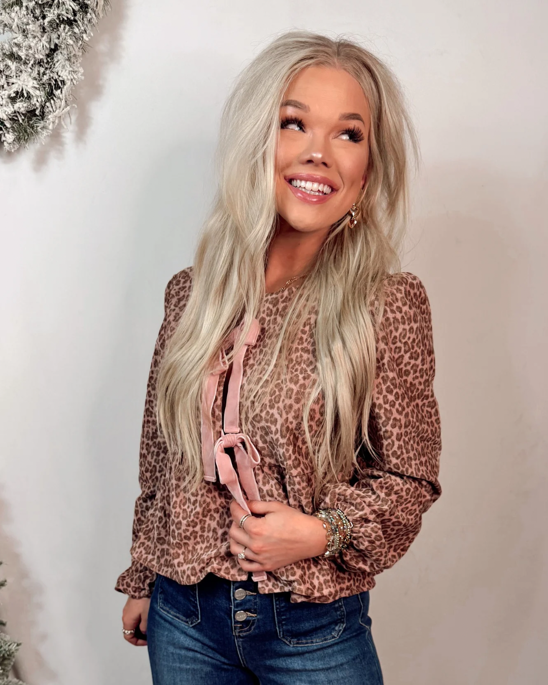 Velvet Vows Leopard Tie Blouse