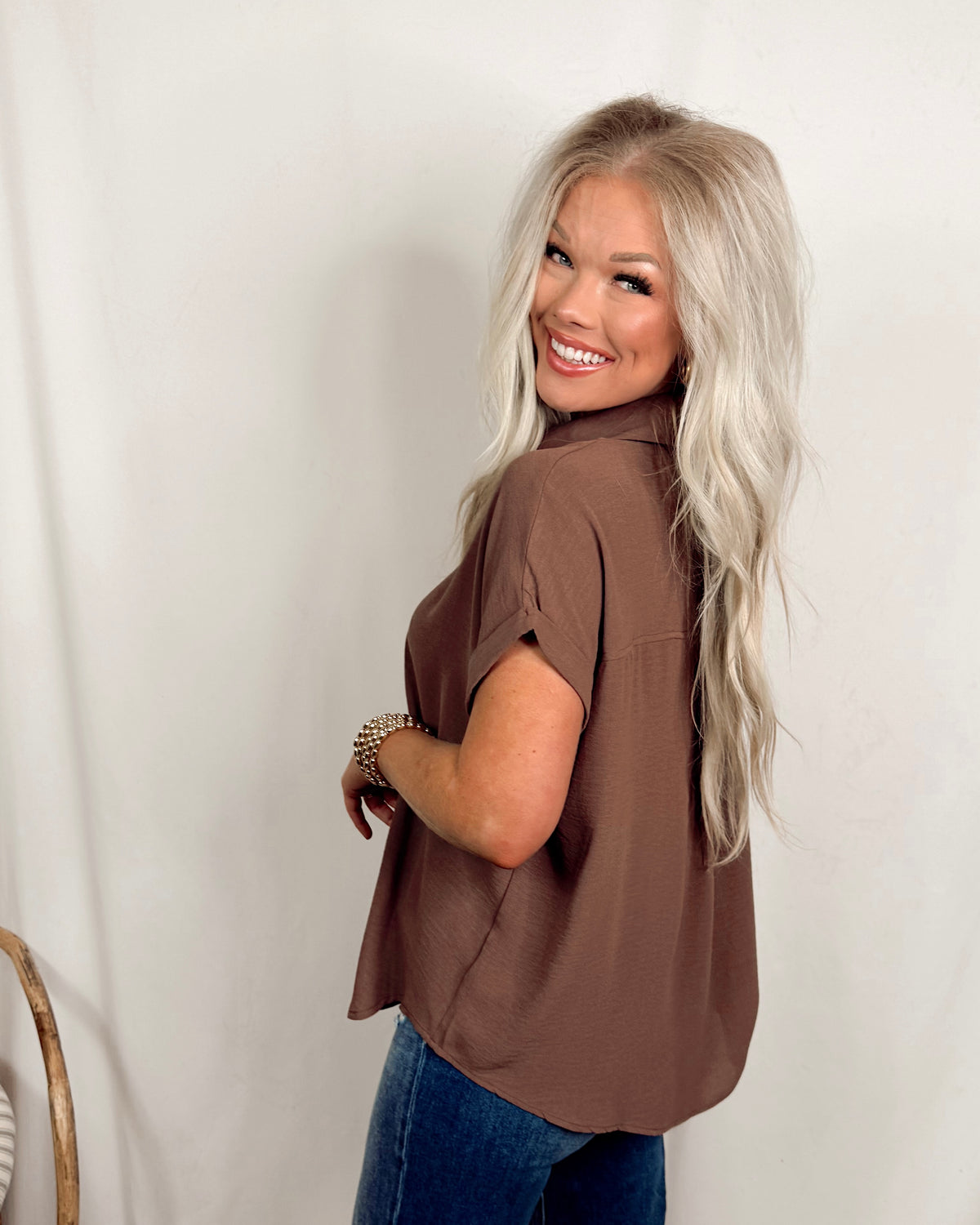 On the Daily Short Sleeve Basic Blouse - Mocha