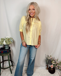 Lemon Drop Puff Sleeve Button Up Top - Yellow