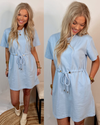 Deluxe Drawstring Mini Dress - Blue