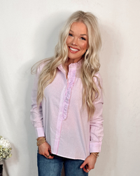 Lilac Whisper Frill Neck Pinstripe Button Up