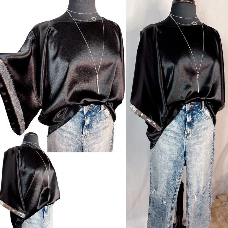 Simply Trendy Sequin Trim Satin Blouse