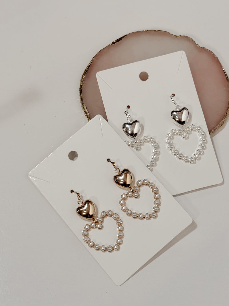 Assorted Pair of Hearts Pearl Drop Earrings