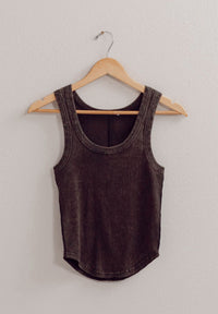 Miley Mineral Wash Ribbed Tank- Black