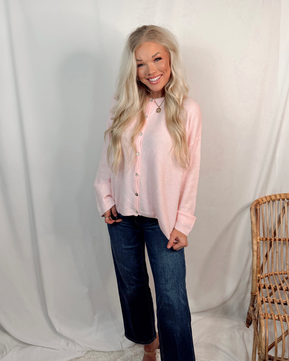 Charlotte Cozy Lightweight Everyday Cardigan in Light Pink