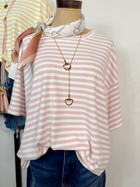 Lemon Drop Oversized Striped Super Soft Top -- PINK