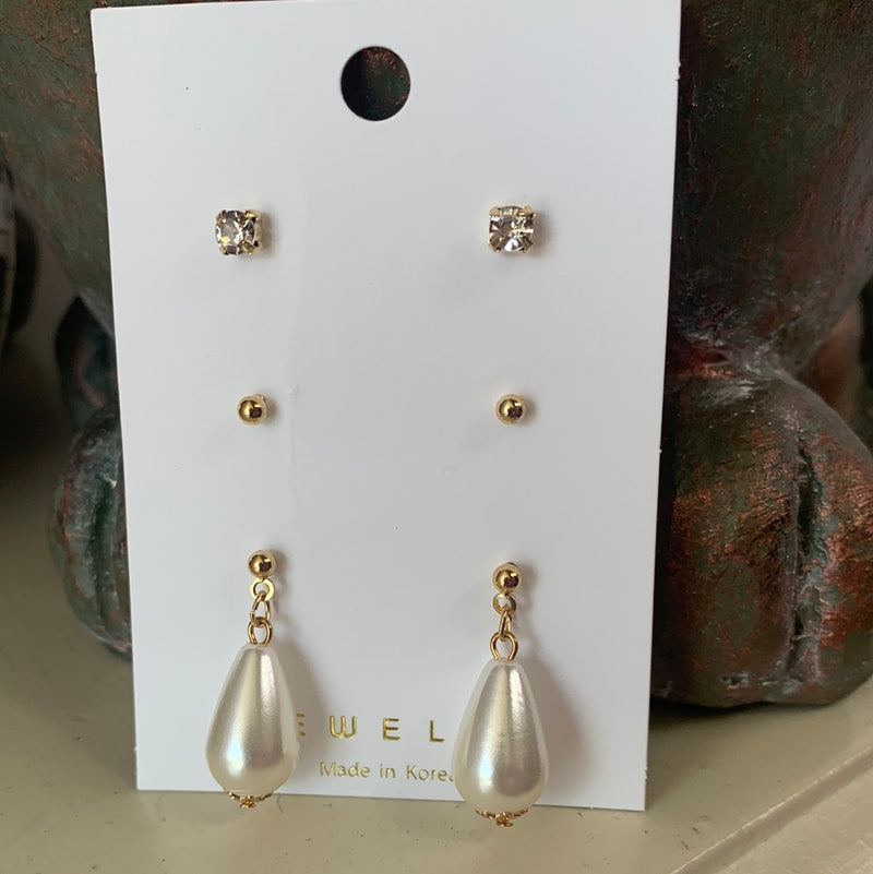 Pearl Drop and Stud Earring Set