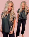 Wild Rouge Leopard Trim Detail Everyday Blouse - Forest