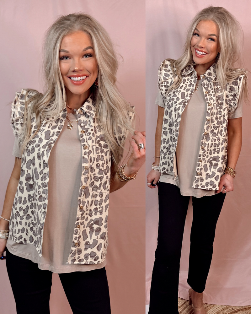 Coveted Confidence Leopard Print Button Up Top / vest