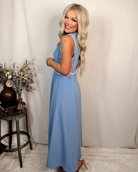 Tailored Tide Contrast Sleeveless Belted Midi Dress - Chambray