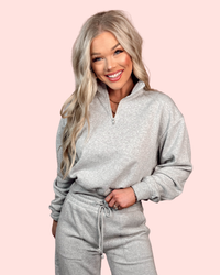 Slow Mornings Half Zip Pullover - Heather Gray
