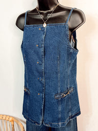 Denim Daydream Sleeveless Button Down Vest - Dark Denim