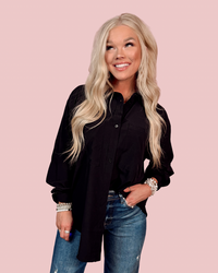 Luxe Lounge Long Sleeve Button Up Top - Black