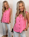 Love Potion Linen Square Neck Vest - Pink