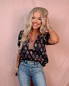 Fluent In Florals Printed Contrast Stripe Blouse