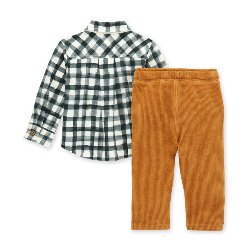 Toddler Gingham Button Down Shirt & Corded Pant Set