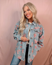 Vintage Vines Floral Print Denim Shacket