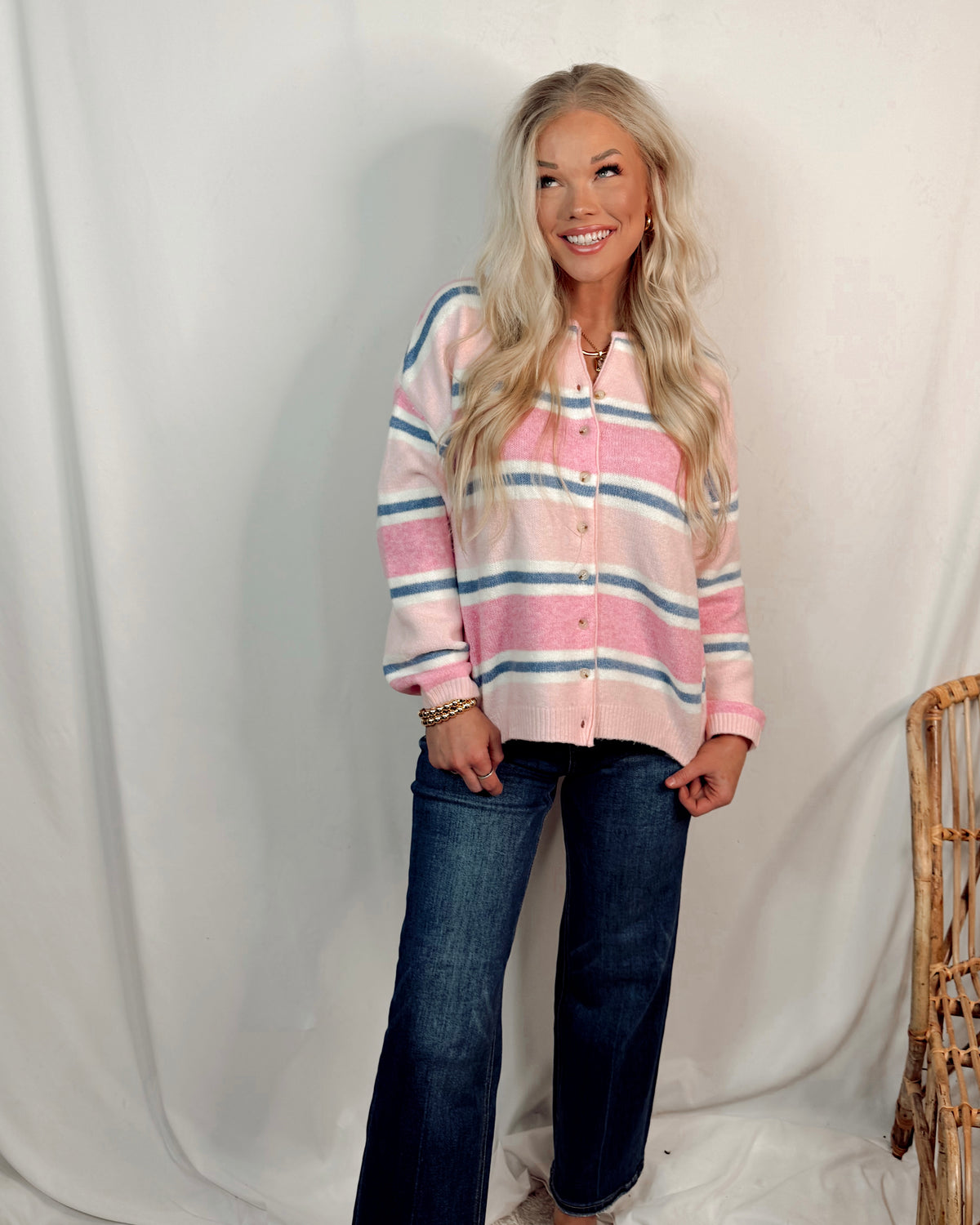 Sugar Plum Lightweight Everyday Cardigan in Pink/Blue
