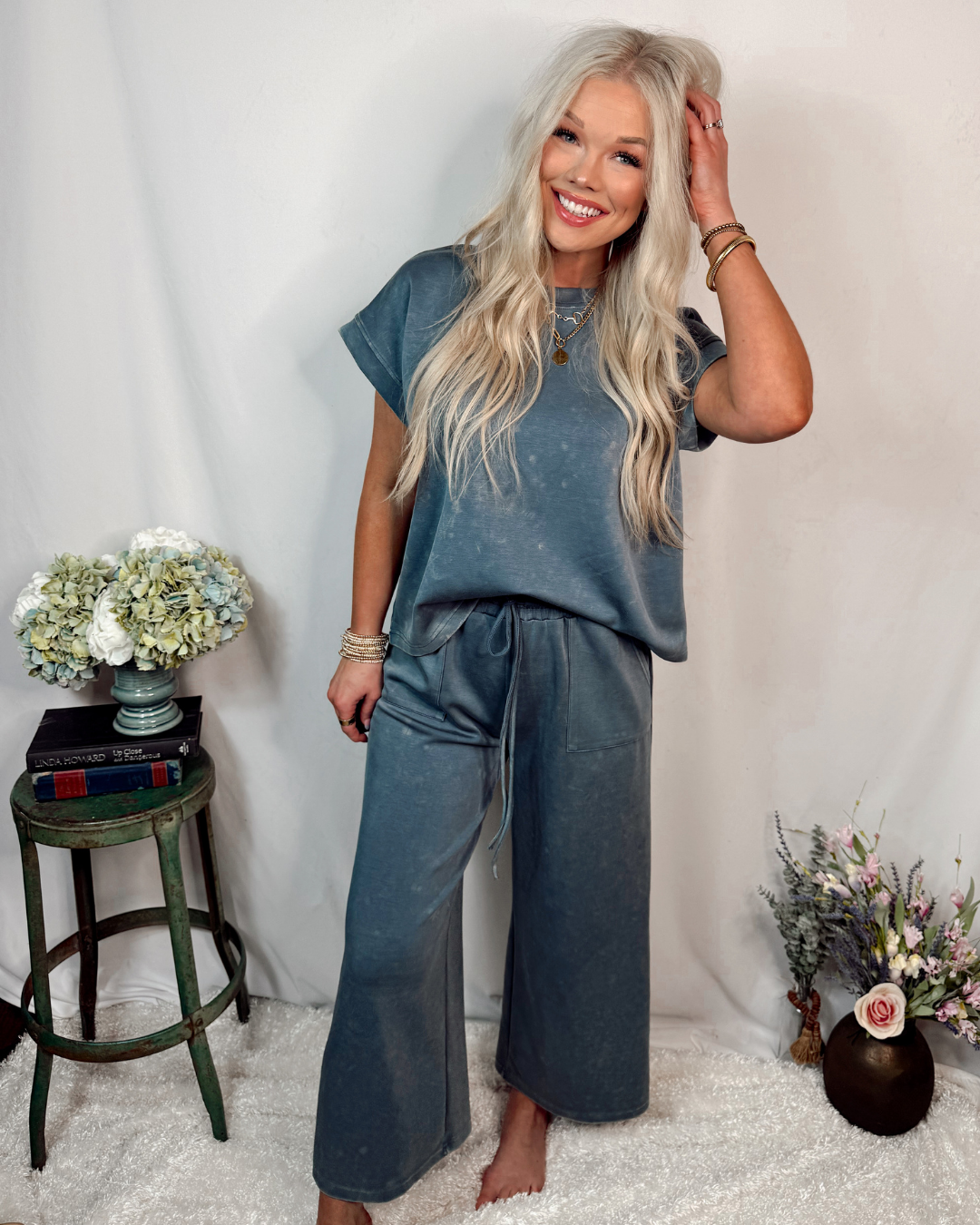 Soft Reset Mineral Wash Scuba Lounge Set - Denim