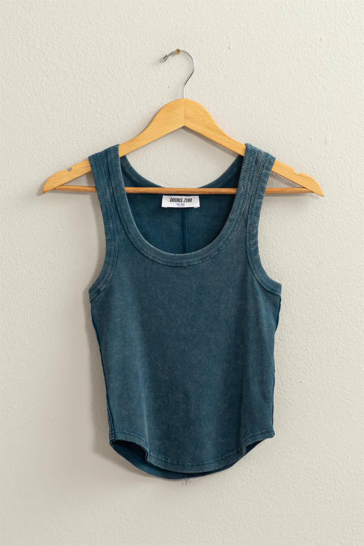 Miley Mineral Wash Ribbed Tank- Dark Teal