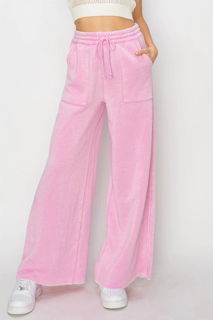 Ultimate Comfort Wide Leg Drawstring Pants- Pink