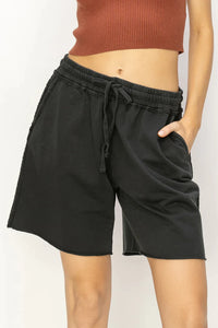 Cozy Weekend Drawstring Shorts- Black