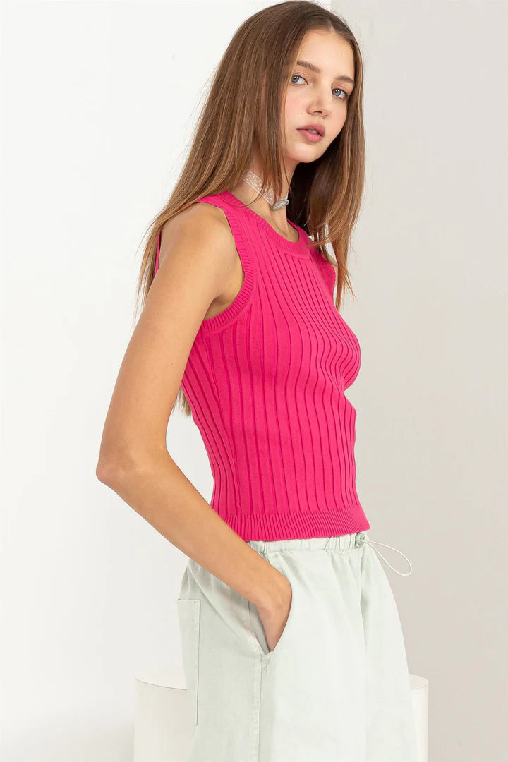 The Essential Ribbed Tank Top- Fuchsia
