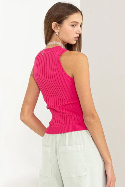 The Essential Ribbed Tank Top- Fuchsia
