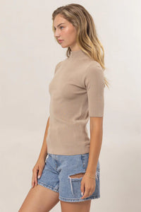 Classic Trend Setter Mock Neck Sweater Top- Taupe