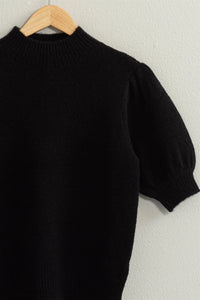 Sugar & Spice Short Sleeve Sweater Top - Black