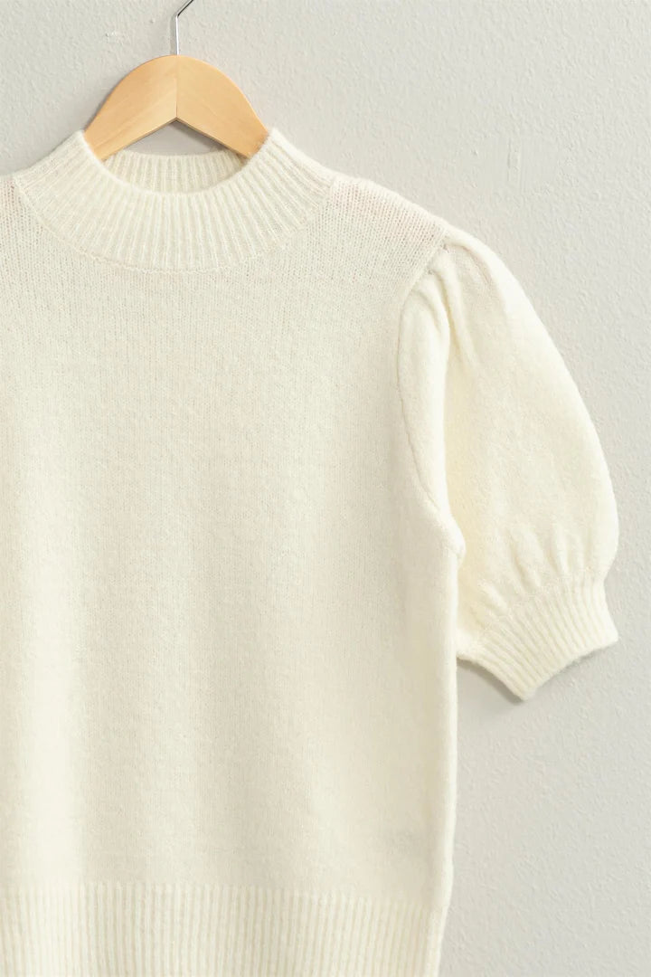 Sugar & Spice Short Sleeve Sweater Top - Cream