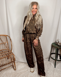 Mocha Mirage Abstract Animal Print Drawstring Pants