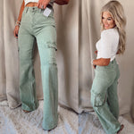 On Trend Olive High Rise Cargo Jeans