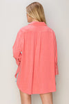 Lady Like Linen Button Up Blouse - Coral