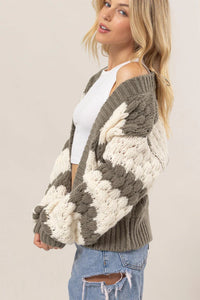 Sugar & Spice Scallop Trim & Stripes Knit Cardigan