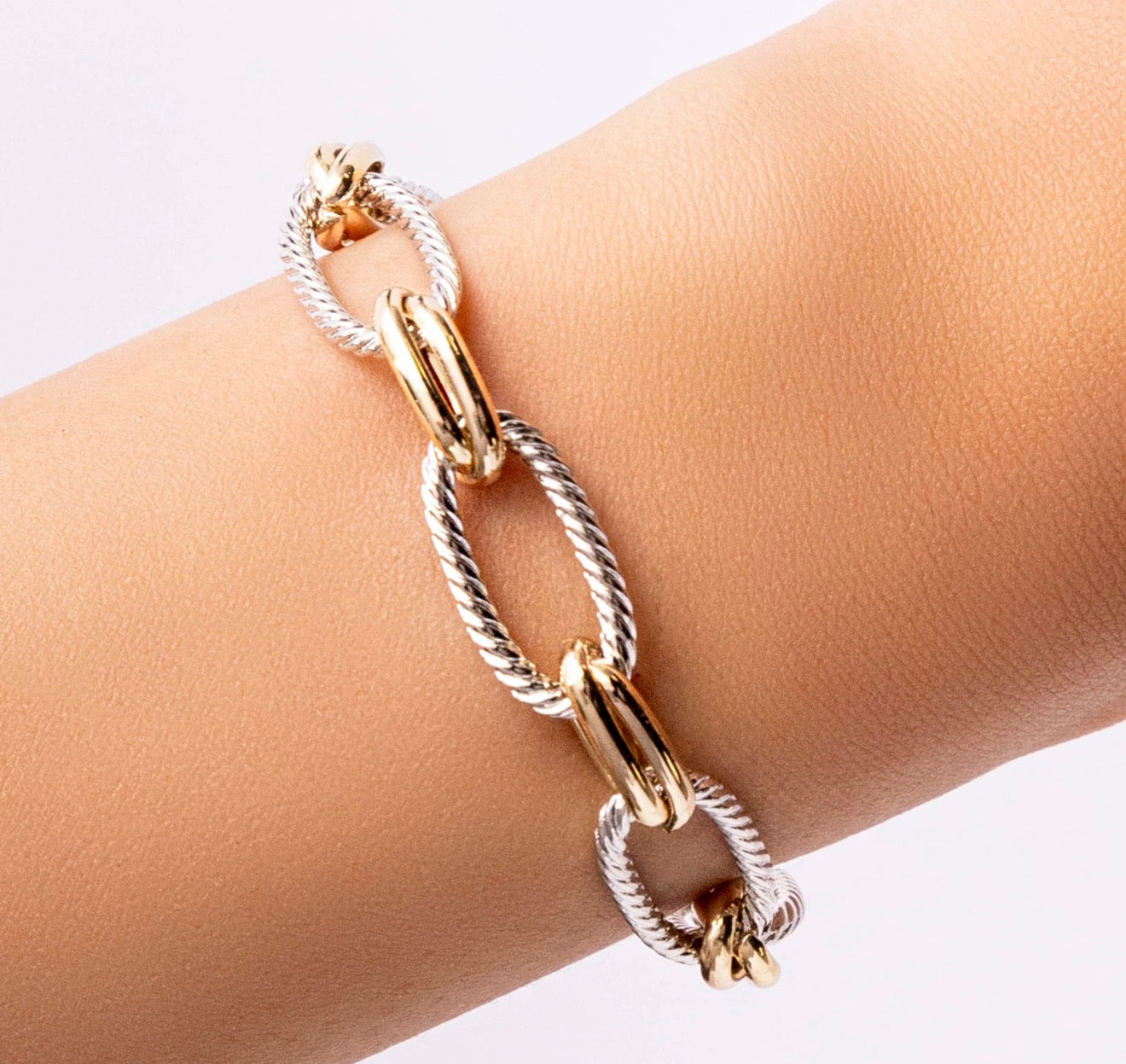 14K Gold Plated Mixed Metals Chain Bracelet